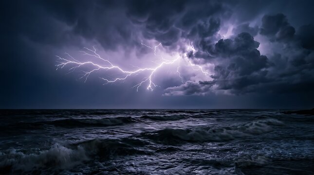Lightning bolt in stormy sky over sea