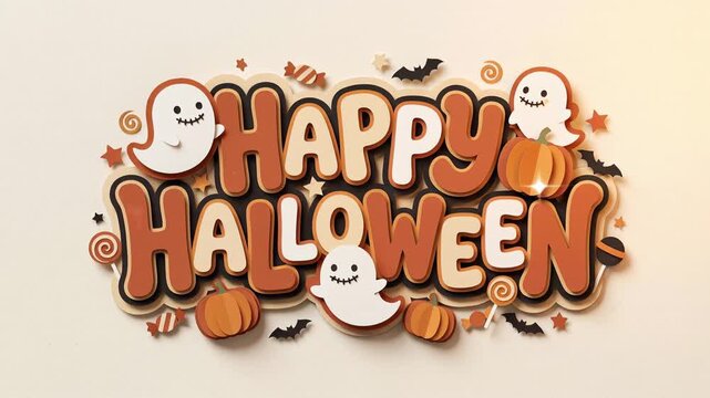 Cute Happy Halloween Typography with Playful Pumpkin Decorations