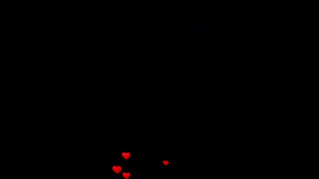 Heart eyes emoji faces floating upward with red hearts on black background, love animation loop
