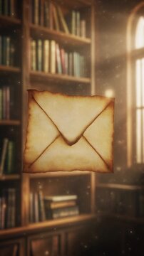 Floating Magic Letter in Ancient Library Generative AI