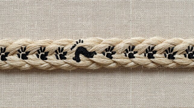 Close up of braided rope pattern with handprint embroidery and copy space