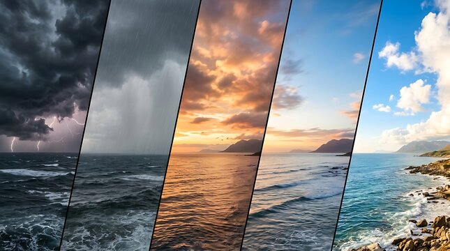 Ocean seascape showing different weather and lighting conditions