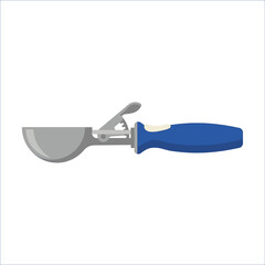 Fototapeta premium Vector illustration of a blue and silver ice cream scoop, a kitchen utensil ideal for portioning desserts, isolated on a white background