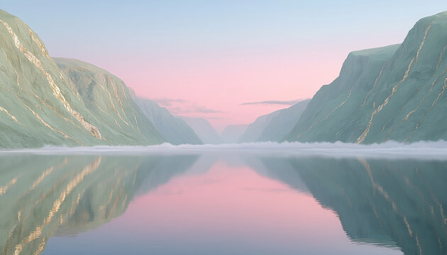 Surreal Pink Sky Reflection over Mountain Lake Generative AI