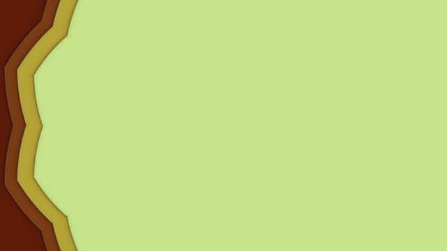 A vibrant green background resembling layered, textured paper cutouts. The video pans from left to right
