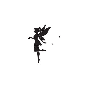 Magical fairy silhouette icon with silhouette fairytale character enchanted mythology mystical folklore stardust illustration isolated creature feminine imagination minimalist whimsical