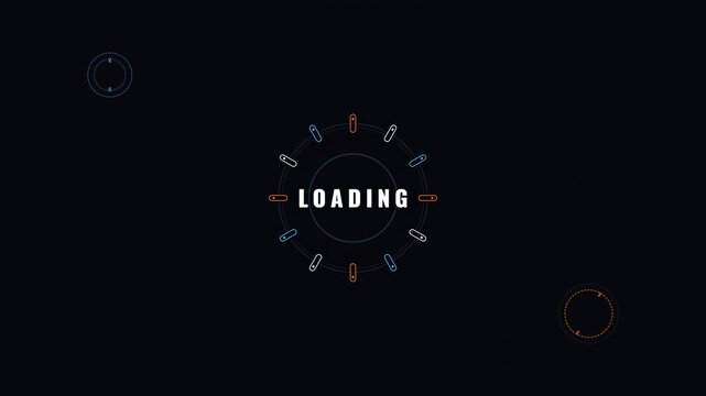Futuristic digital HUD loading screen animation with circular UI interface elements