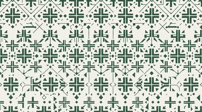 Green geometric pattern featuring crosses and repeating shapes on a light background geometric background seamless abstract