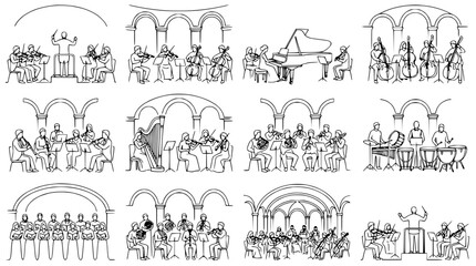 Fototapeta premium Orchestra and Choir Performance Line Art Collection