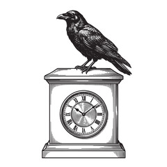 Naklejka premium raven perching mantle clock engraving