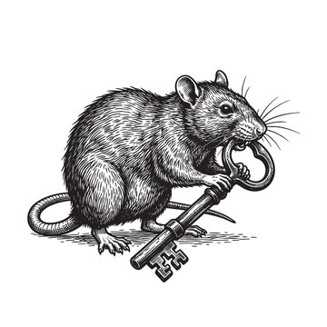 rat gnawing antique skeleton key engraving