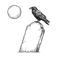 Naklejka premium raven perching headstone graveyard engraving
