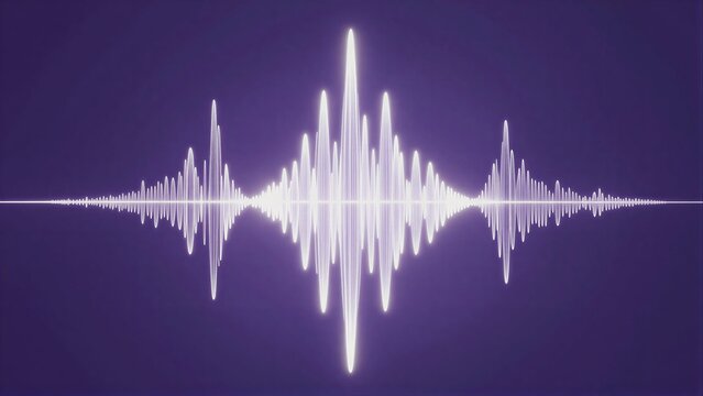 Purple background with glowing white sound wave pattern.