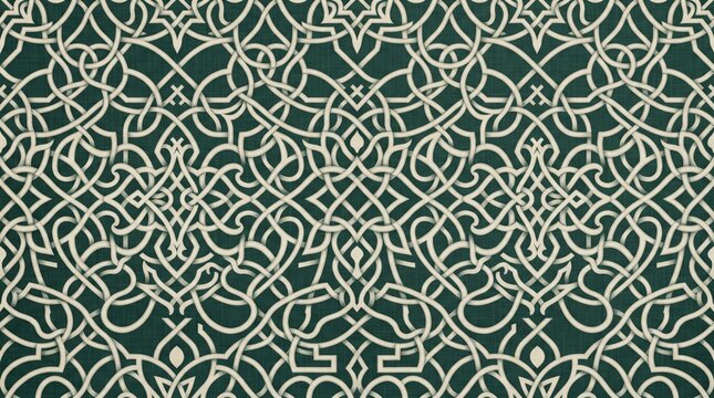 Dark green and beige ornate celtic knot pattern with intricate geometric intertwining lines background ornament geometric
