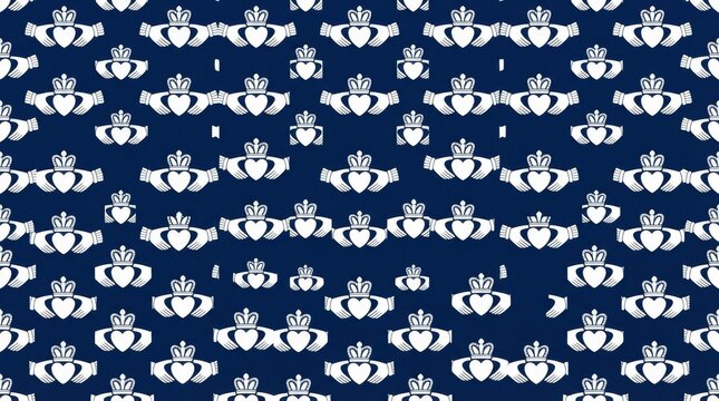 Minimalist seamless vector pattern with white traditional symbols on dark blue background surface minimalist design traditional mot