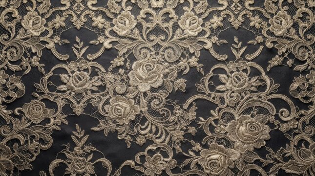 Dark luxury damask wallpaper pattern featuring distressed black and gold ornate floral scrollwork vintage background distressed tex