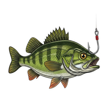 A green fish with a hook in its mouth