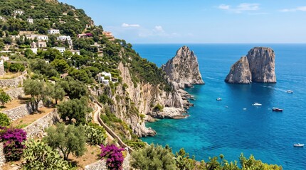 Obraz premium Italy Capri Faraglioni Island Coast Panorama