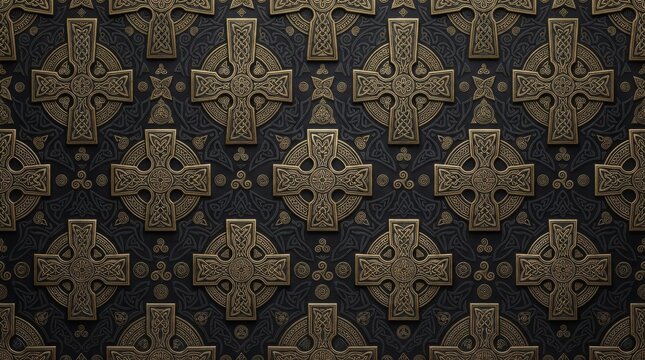 Luxurious gold and dark blue ornate cross repeating pattern with repeating motif luxury texture royal damask baroque design