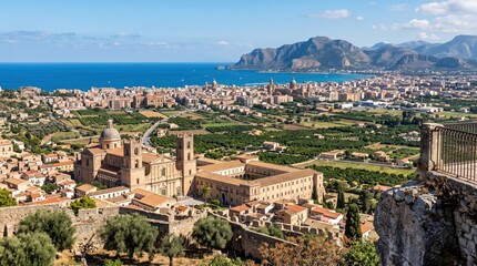 Fototapeta premium Italy Monreale Cathedral Hill Panorama