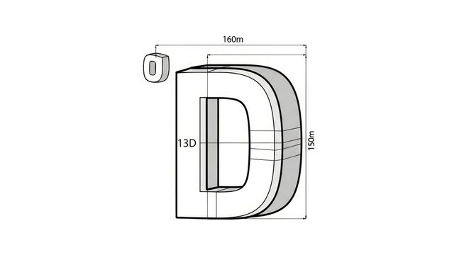 Technical drawing of a large letter.