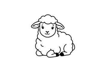 Obraz premium Cute baby lamb sitting with fluffy wool coat floppy ears and gentle expressive face isolated on white background vector illustration