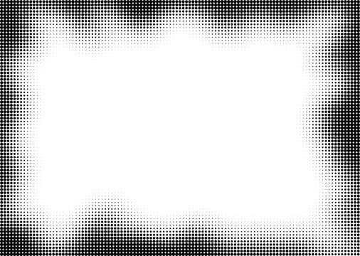 Dotted Halftone Gradient Frame. Vector Comic Half Tone Background. Border with Grainy Texture Effect for Modern Graphic Design Projects and Creative Compositions.
