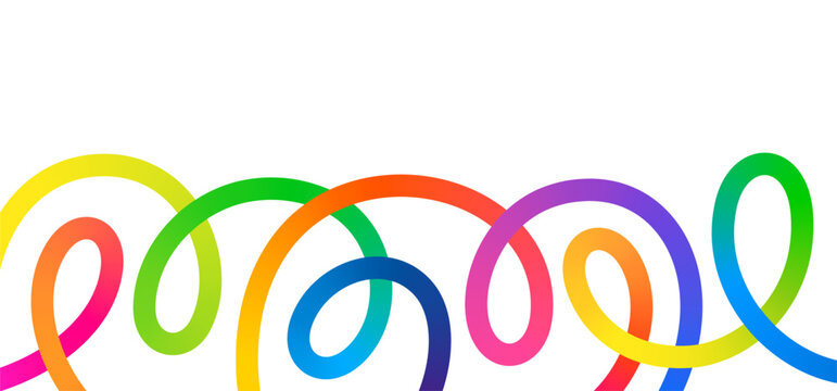 Curve Color Wavy Lines. Abstract Fun Kid Pattern. Vector Background with Gradient Lines. Curve Doodle Rainbow Ribbons.
