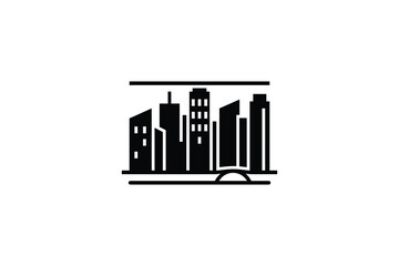 Obraz premium Minimalist black and white cityscape skyline vector icon illustration.