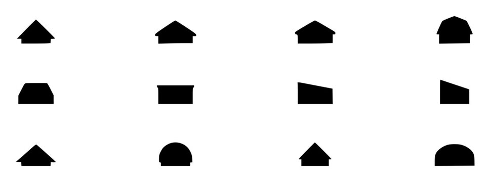 House set with geometric shapes featuring gable roof, pitched roof, barn, pentagon with square, rectangle, and trapezoid