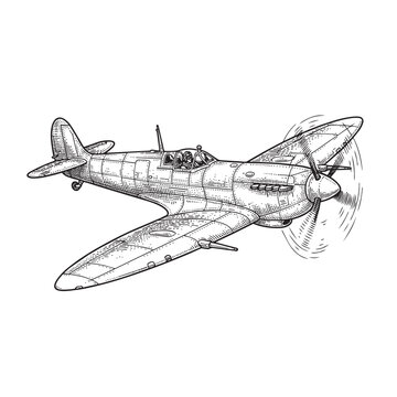 world war spitfire propeller fighter aircraft flying engraving