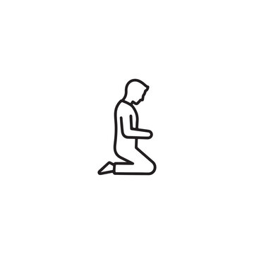 Minimalist outline icon of a person kneeling in prayer or submission with kneeling religion devotion meditation submission spirituality minimalist graphics silhouette contemplation humility