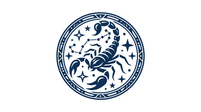 Scorpio Zodiac Sign Emblem with Constellation and Stars