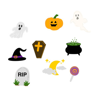 halloween icon set with cute illustration png