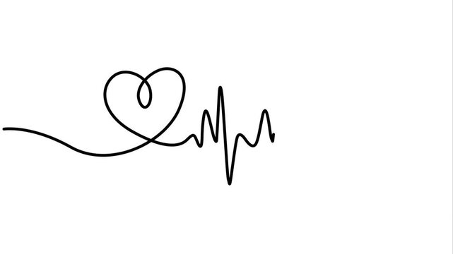Continuous One Line Drawing Animation Of Heart And Heartbeat Pulse Line Isolated On White Background
