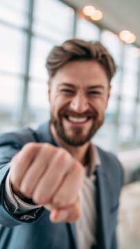 A businessman drives a powerful punch forward representing political rivalry, leadership ambition, and decisive strategic action.