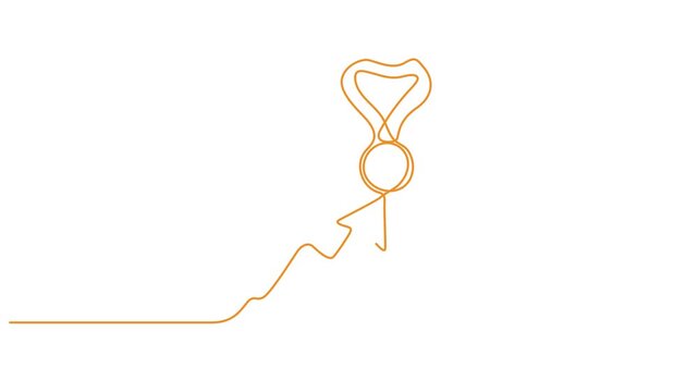 Continuous One Line Drawing Animation Of Growing Arrow Leading To Gold Medal Award Concept