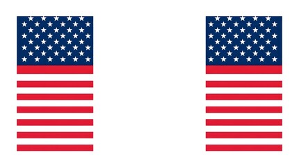 Fototapeta premium Two american flags waving side by side against a plain white background