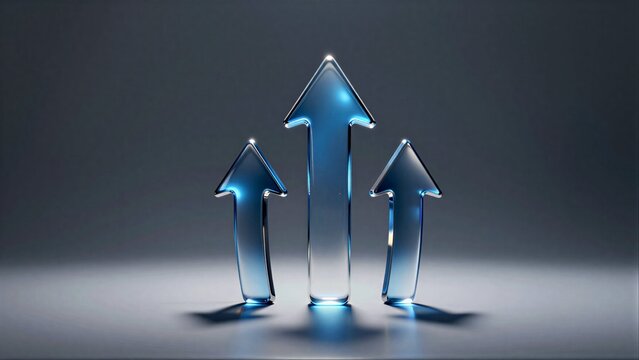 Three glowing blue arrows symbolize growth, progress, and upward momentum.