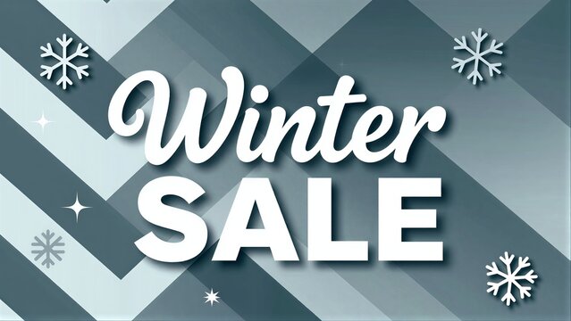 Winter Sale banner with snowflakes on blue striped background.