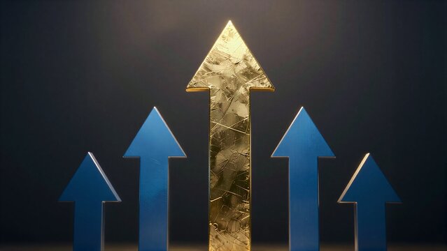 Golden arrow stands tall, surrounded by blue ones, symbolizing leadership and growth.