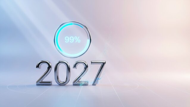 New Year 2027 countdown with 99% loading progress.