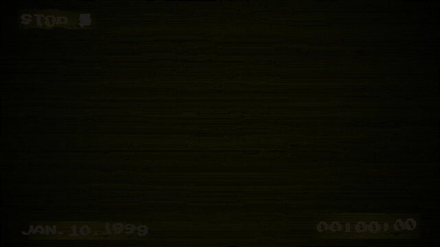 Vintage VHS STOP Screen Overlay. Stop VHS Video Tape Glitch Effect on Black Background with Retro Timecode Overlay 4k video