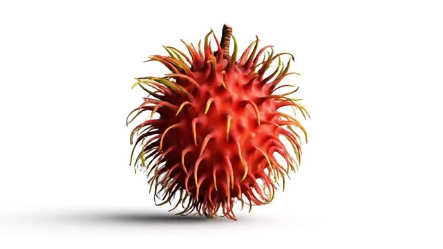 Realistic 3d animation of rambutan fresh fruits on white background