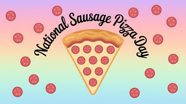 National sausage pizza day graphic banner featuring a slice of pepperoni pizza fast food pepperoni delicious