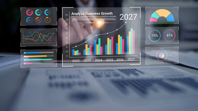 This image depicts advanced data visualization showcasing projected business growth through graphs and charts, essential for effective decision-making and strategic planning. Cyphers
