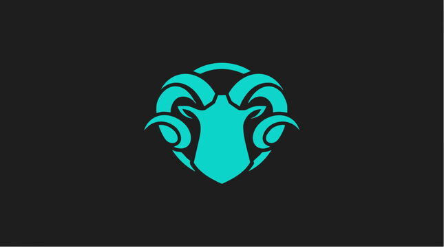Cyan Ram Head Mascot Logo Vector Icon
