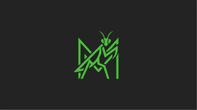 Stylized Green Mantis Geometric Line Art Logo Design