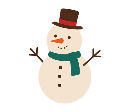 Cute snowman with top hat and green scarf for Christmas and winter holiday design