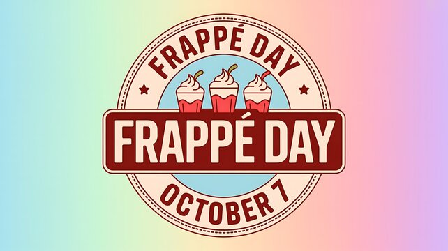 Frappe day badge and logo design with sweet iced coffee drinks on pastel background coffee drink sweet beverage